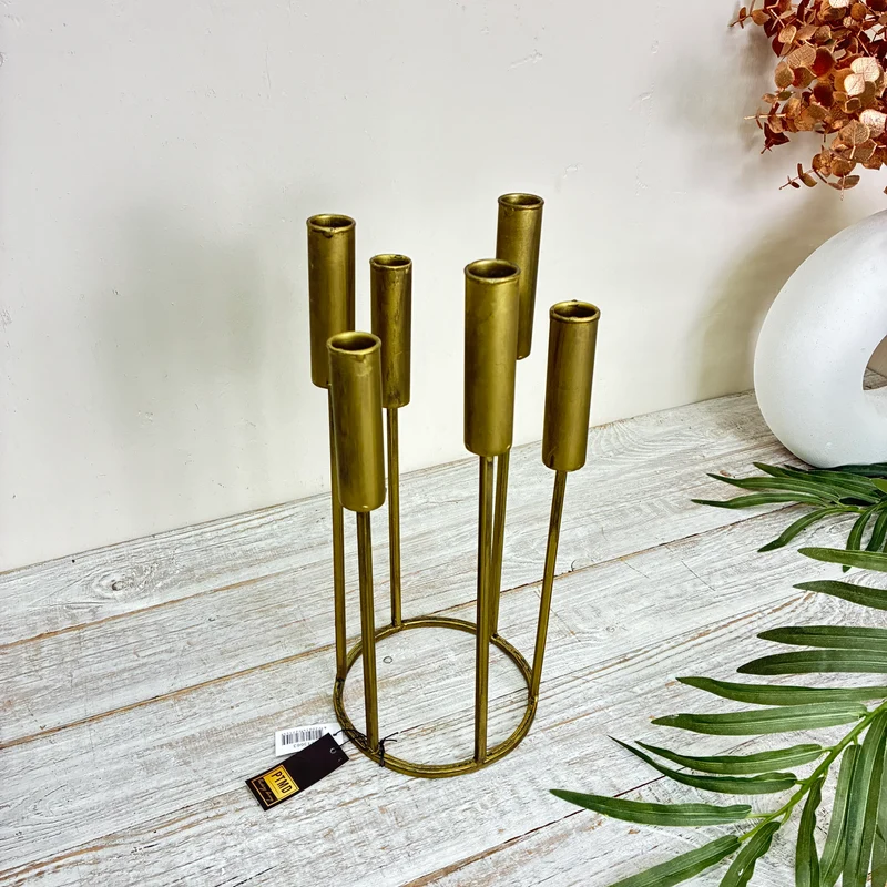 PTMD Kerzenhalter Baddu 6-armig Messing Gold Metall Modern Kerzenständer