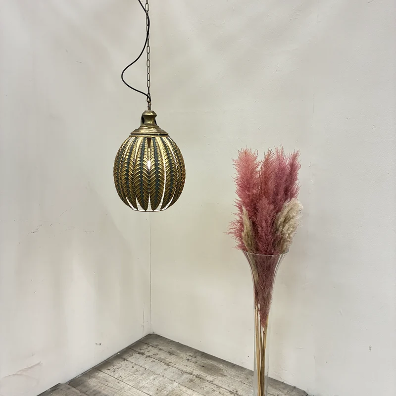 PTMD Hängelampe Mellis Hängelampe Orientalisch Kugel 46cm Kordelmuster Gold Türkis