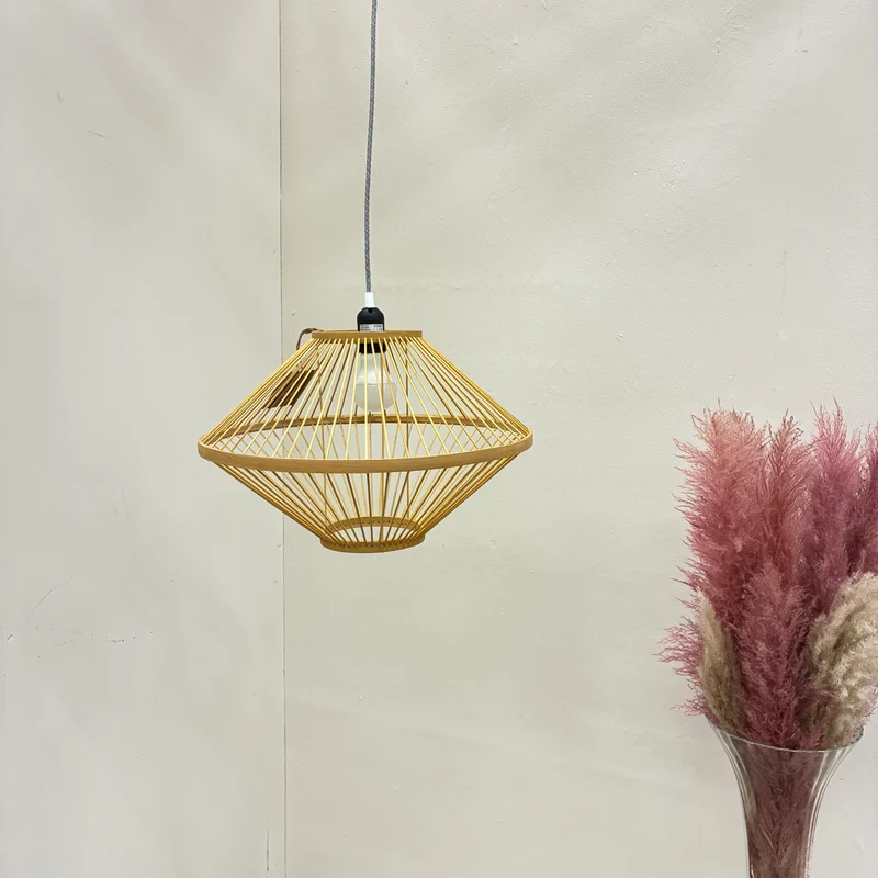 Deckenlampe Beige Bambus Holz Hängeleuchte Boho Skandi Lampe