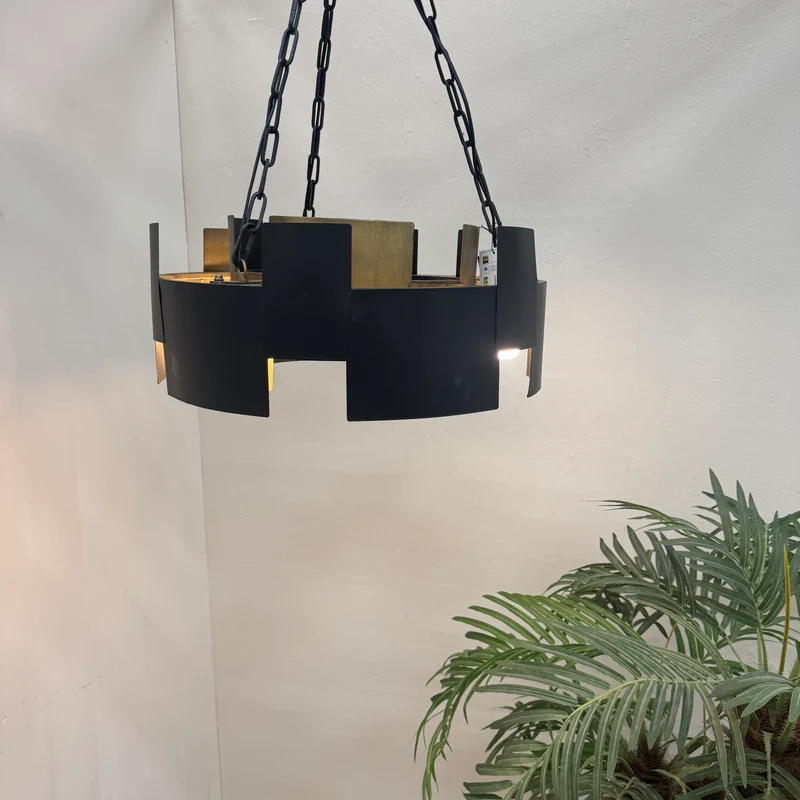 PTMD Docia Black iron hanging lamp gold inside