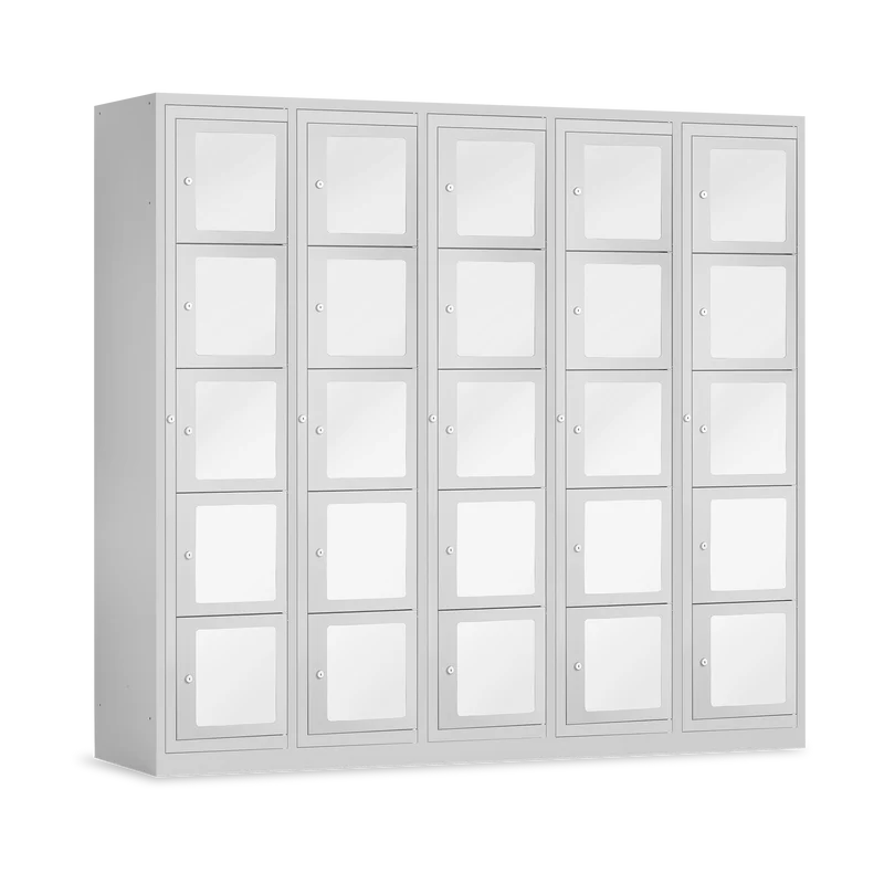 Schließfachschrank mit Sichtfenster (1500 mm) in Lichtgrau
