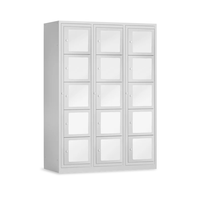 Schließfachschrank mit Sichtfenster (1200 mm) in Lichtgrau