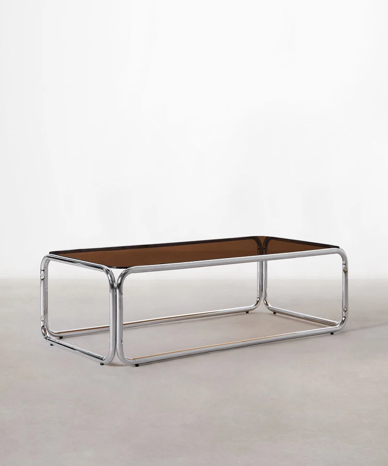 Mesa de Centro Rectangular de Metal y Cristal Templado Mai (120x60cm)