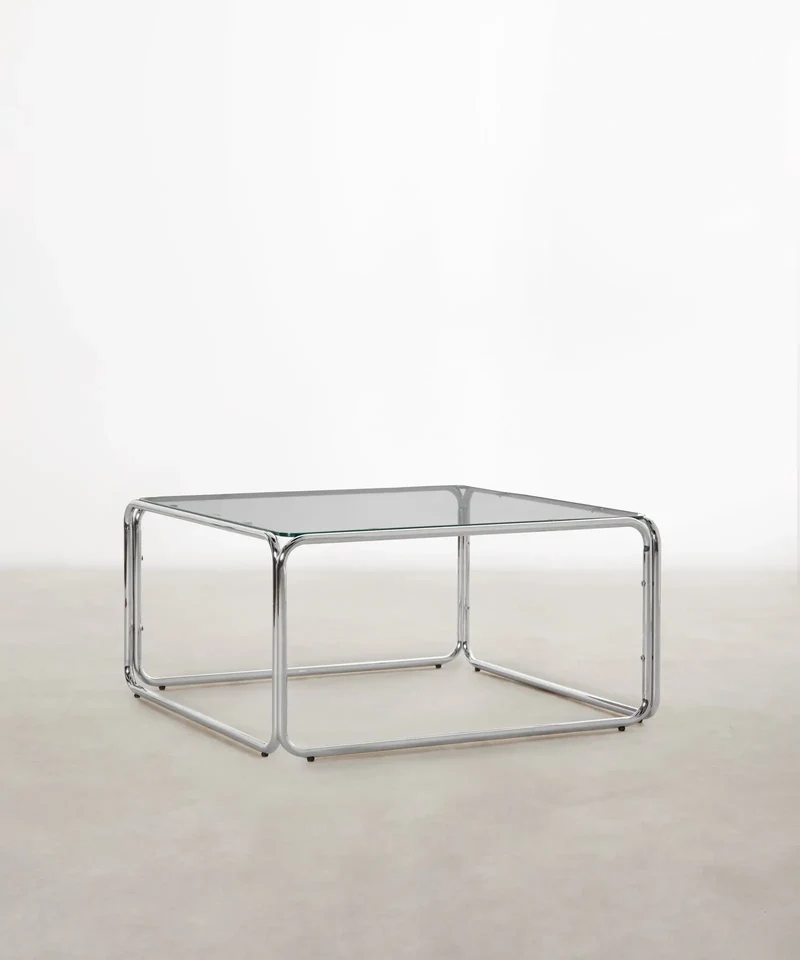 Mesa de Centro Cuadrada de Metal y Cristal Templado Cos (80x80cm)