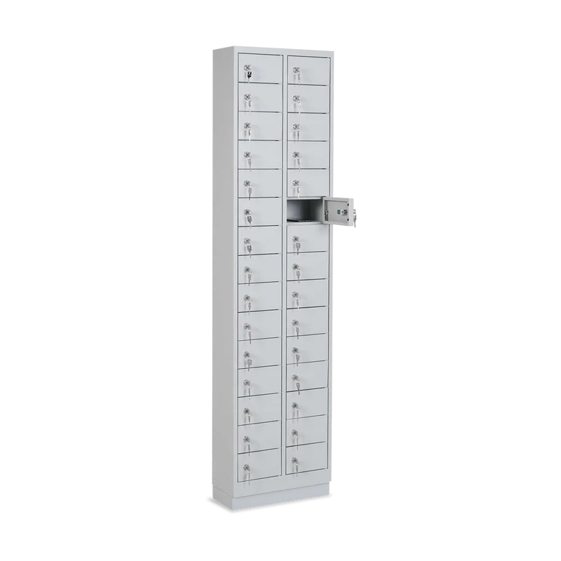 Stahl-Wertfachschrank | 30 Fächer – Lichtgrau