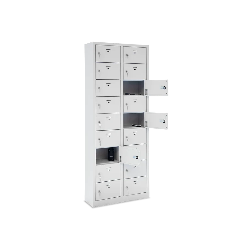 Stahl-Wertfachschrank | 18 Fächer – Lichtgrau