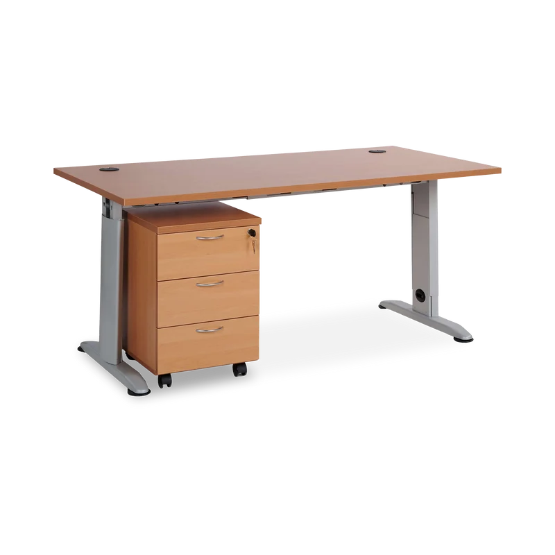 SET | T-Fuß Schreibtisch mit Holz-Rollcontainer (3 Schübe)