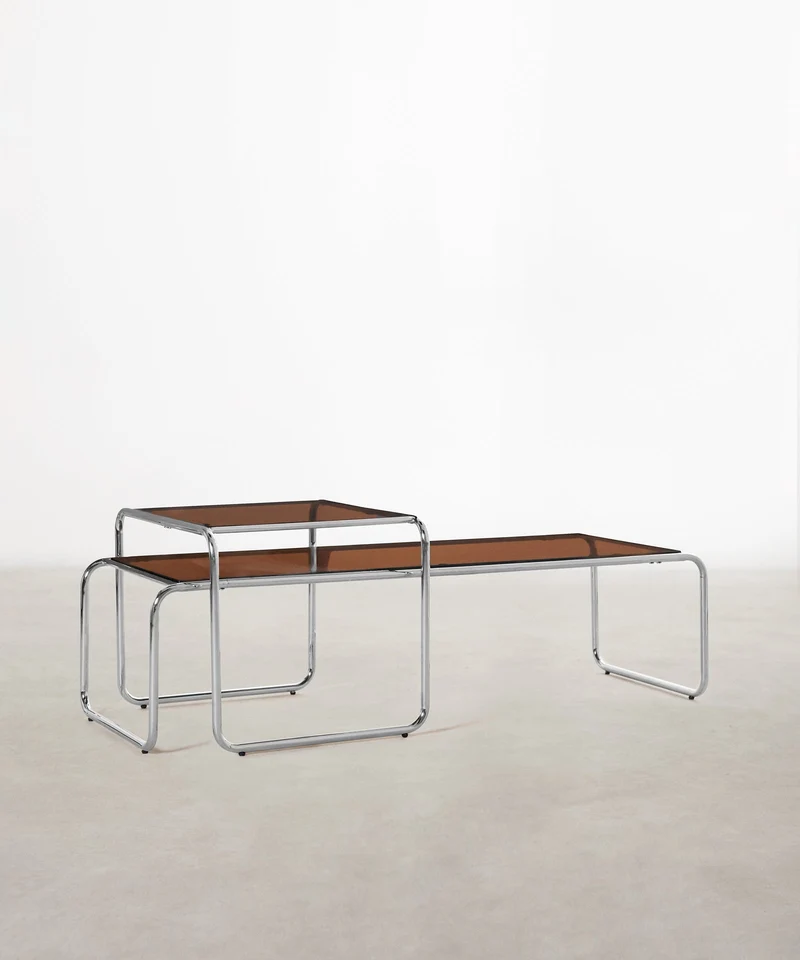 Mesa de Centro en Acero y Cristal Templado Lesvos