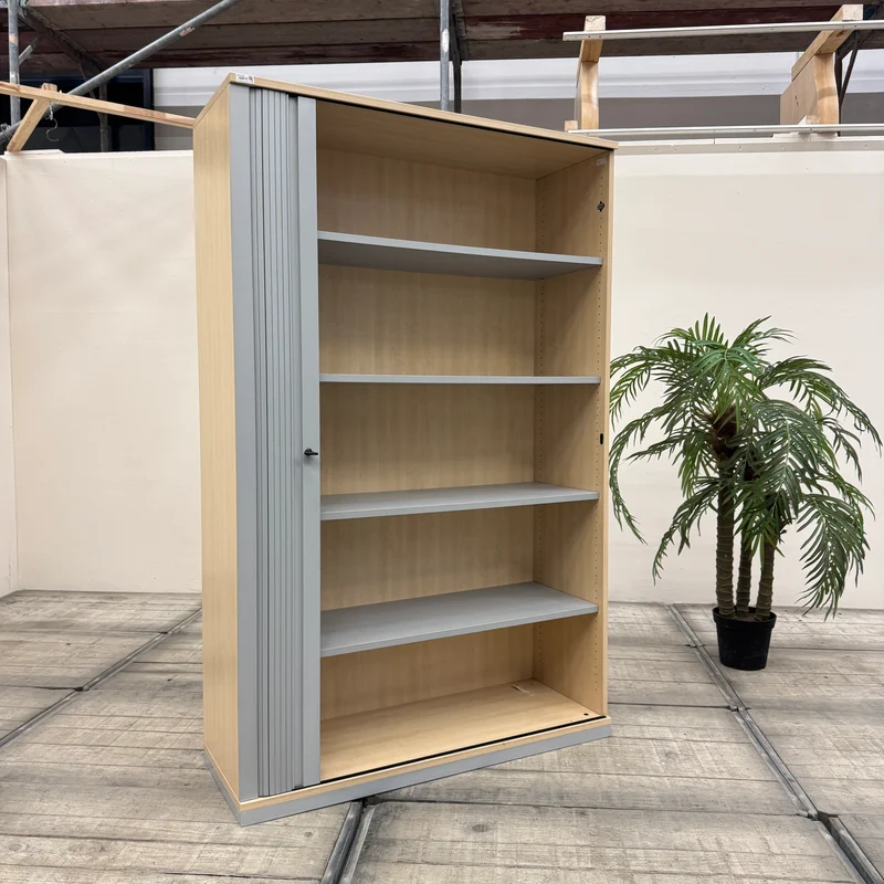 Werndl Büroschrank Buche Silbern 5OH 4 Einlegeböden Grau Rollladen Schrank Gebraucht