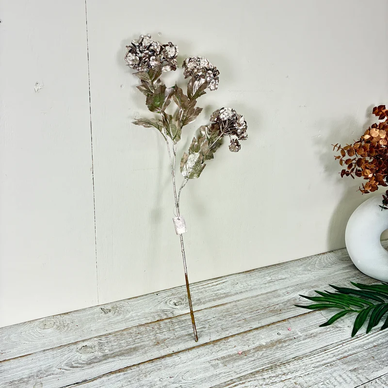 Kunstblume Vibirnum Champagner 70cm Kunstpflanze Silber Dekozweig Deko
