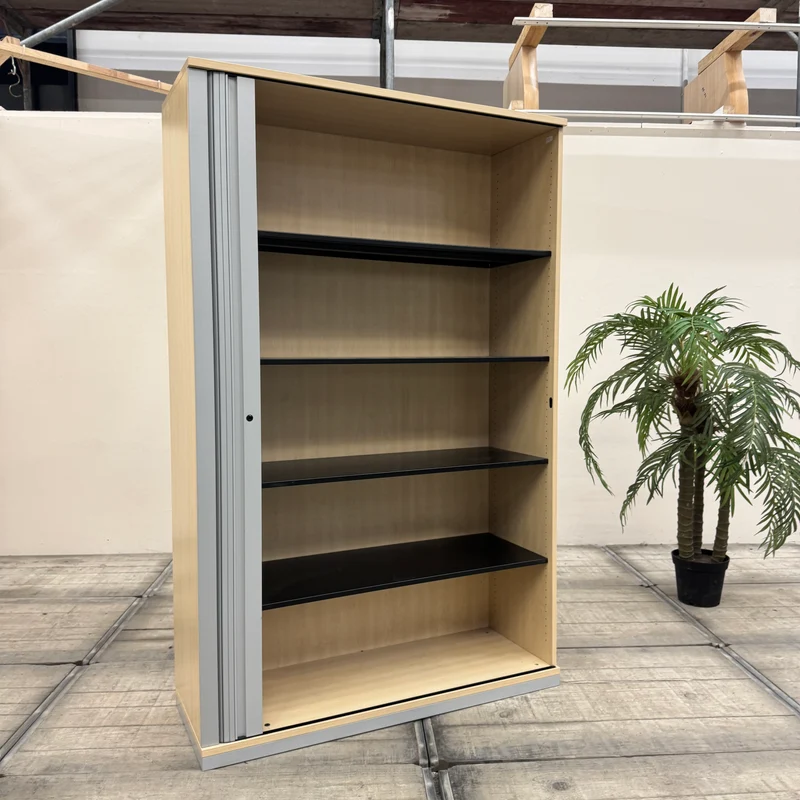 Werndl Büroschrank Buche Silbern 5OH 4 Einlegeböden Schwarz Rollladen Schrank Gebraucht