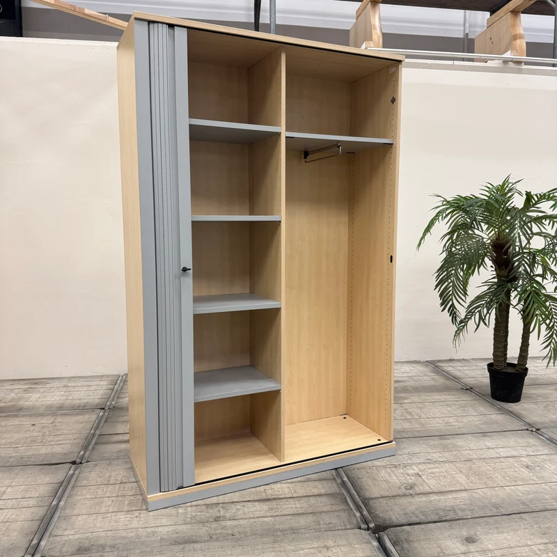 Werndl Büroschrank Buche Silbern mit Garderobe Rollladen Schrank Gebraucht