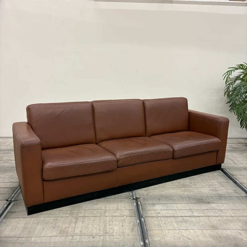 Sofa 3-Sitzer Leder Cognacbraun Sockel Schwarz Gebraucht