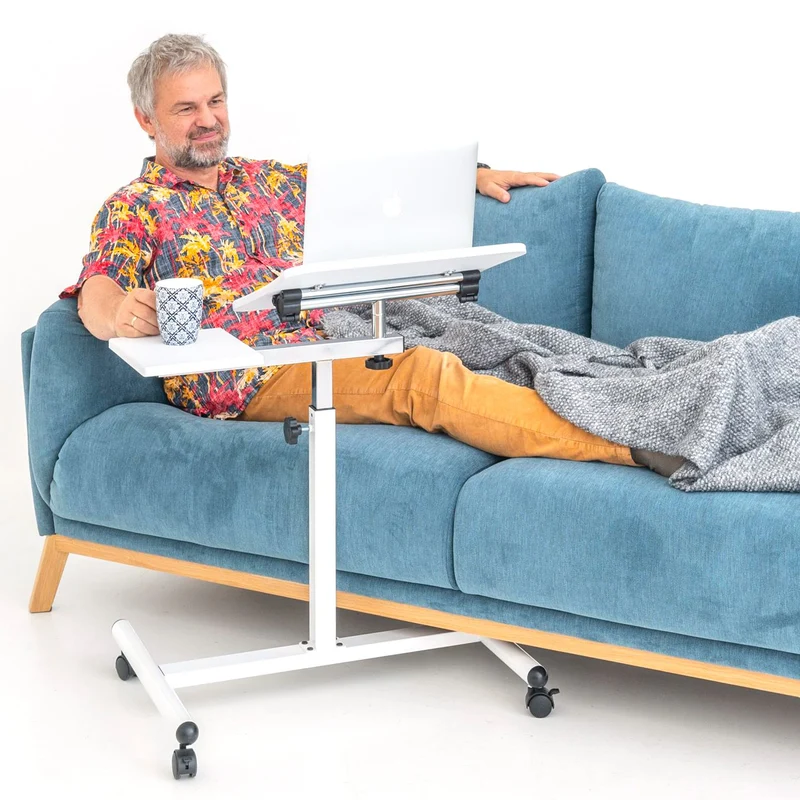 Tatkraft Bianca – Höhenverstellbarer Laptoptisch mit Rollen für Sofa und Bett, 72–110 cm, neigbar 0–160°, Weiß