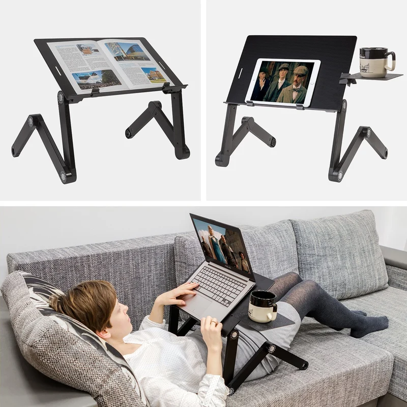WonderWorker Einstein – klappbarer Laptoptisch fürs Bett und Sofa, höhenverstellbar, für Laptops bis 17 Zoll, mit 2 USB-Lüftern, Schwarz