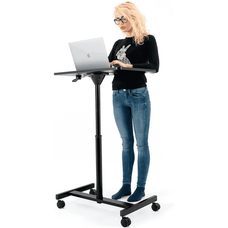 Tatkraft Focus – Höhenverstellbarer Laptoptisch mit Gasfeder und Rollen, 74–114 cm, Schwarz