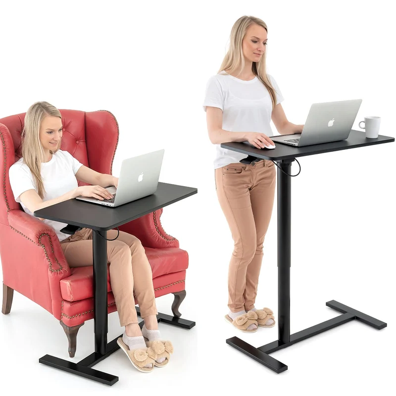 Tatkraft Bliss – höhenverstellbarer Airlift-Laptoptisch auf Rollen, 74–115 cm, Tischplatte 80 × 40 cm, für Laptops bis 20 Zoll, schwarz