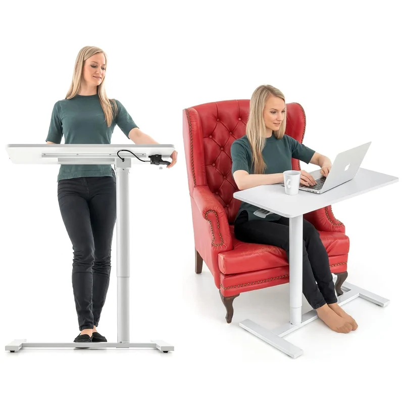 Tatkraft Relax - Laptoptisch, Laptoptisch Höhenverstellbar, Airlift, Laptoptisch Bett, Laptoptisch Sofa, Laptoptisch mit Rollen, MDF, Stahl, Weiß