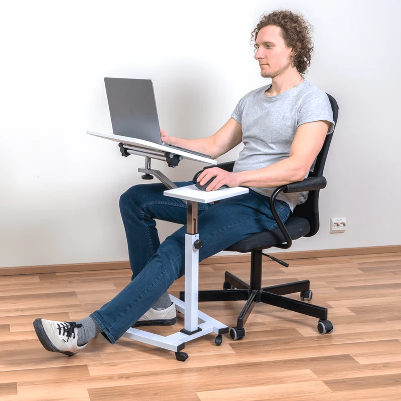 Tatkraft Like Laptoptisch höhenverstellbar, 70–99,5 cm, mit Rollen und Mausablage, Laptoptisch für Sofa, Bett, Tischplatte bis 160° neigbar, weiß