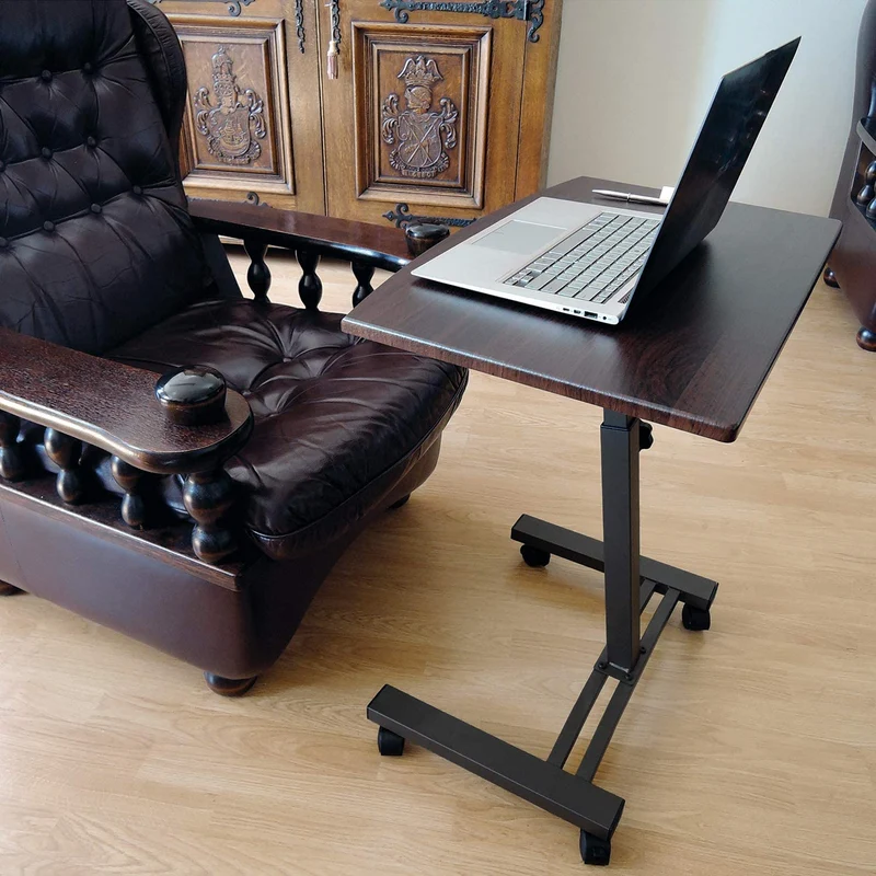 Tatkraft Salute - Laptoptisch Höhenverstellbar, Laptoptisch Sofa, Schreibtisch auf Rollen, Betttisch, MDF-Holz, Walnussfarbe, Stahl