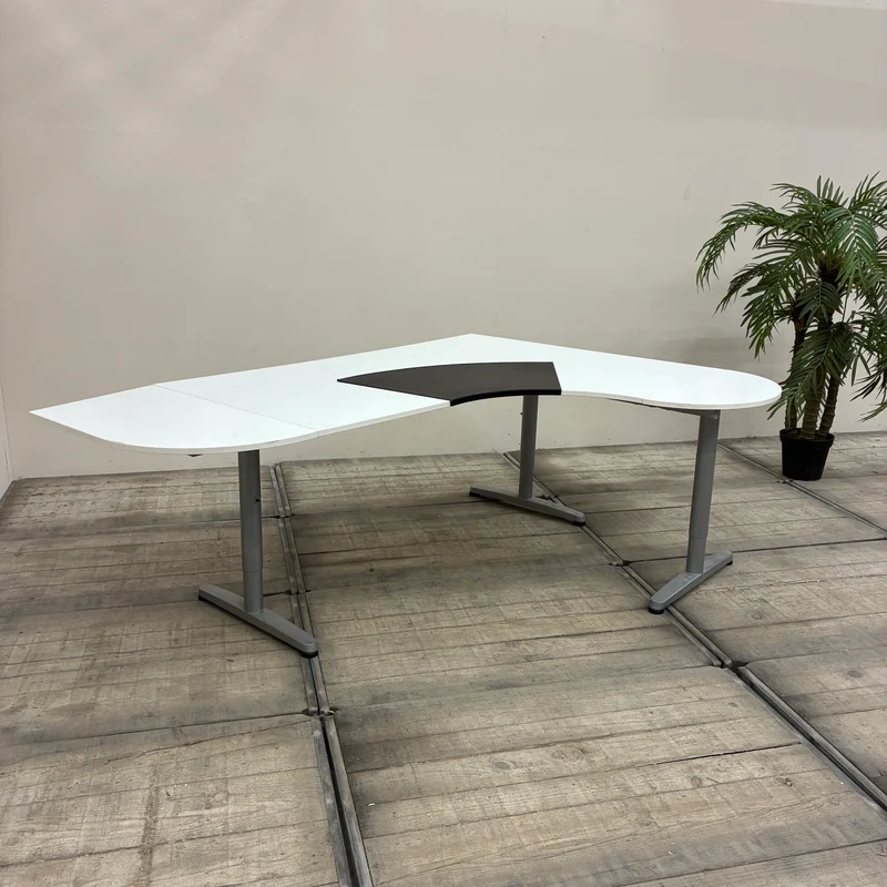 Eckschreibtisch Schreibtisch L-Form 200x150 Weiß Silber Höhenverstellbar Gebraucht