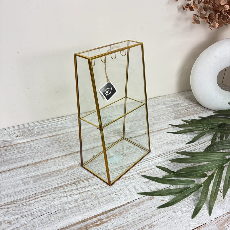 Schmuckschrank 31cm Messing Glas Schmuckvitrine Gold Kettenständer Deko
