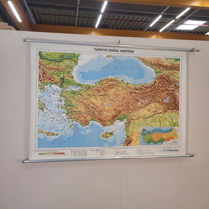 Vintage Schulwandkarte Türkei Türkiye Doğal Haritası – Lehrtafel Rollbild Wanddeko