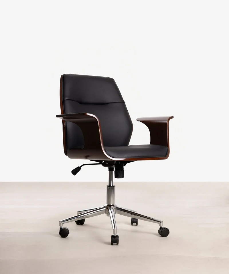 Silla de Escritorio de Polipiel y Madera Malibu