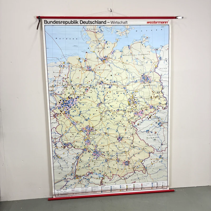 Vintage Schulkarte – Bundesrepublik Deutschland Wirtschaft – Erdkunde Rollbild Lehrtafel Wanddeko