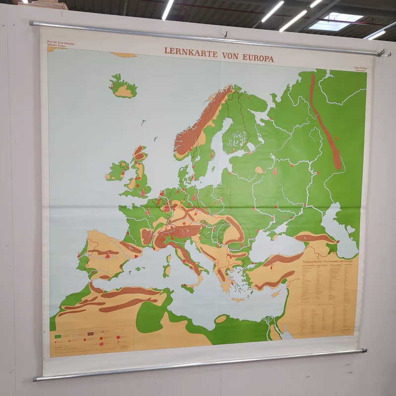 Vintage Schulwandkarte Lernkarte von Europa – Lehrtafel Rollbild Wanddeko