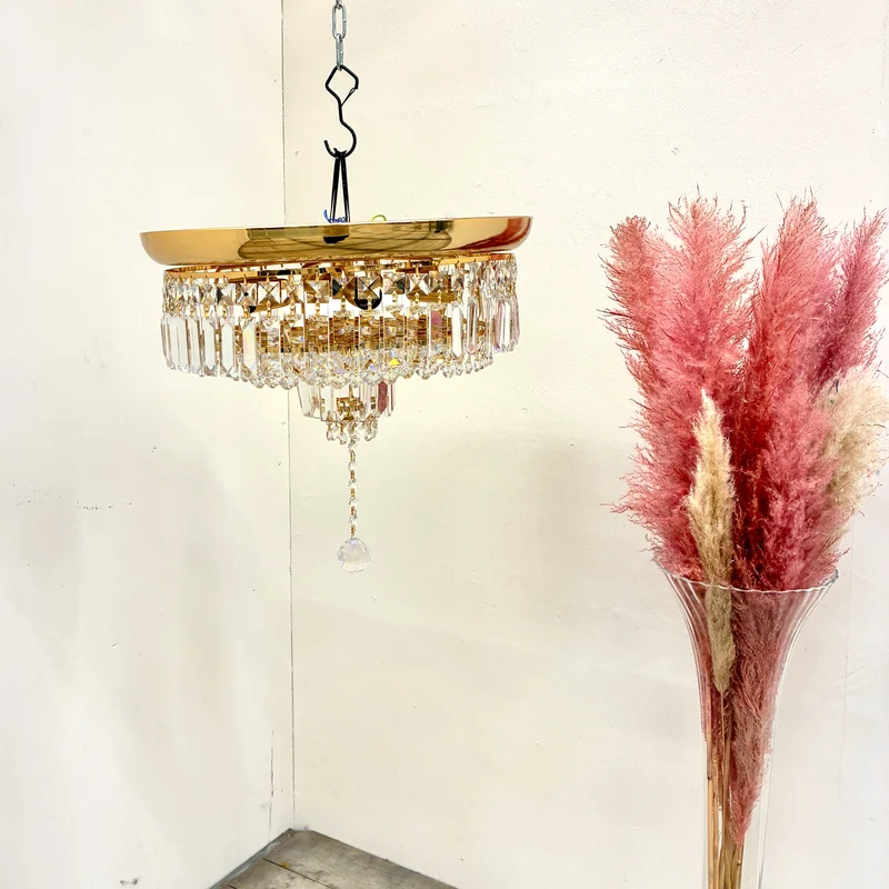 Kronleuchter Deckenlampe Golden Glas Prismenbehang Pendelleuchte Lampe