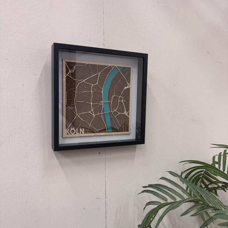 Thomas Klotz Köln Holz-Stadtkarte Blau 3D-Relief Wandbild Deko