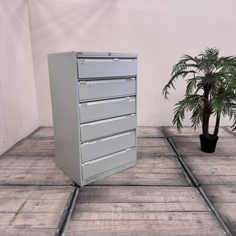 Bisley Karteischrank Silbern Metallschrank Büro Schrank 6 Schubladen Gebraucht
