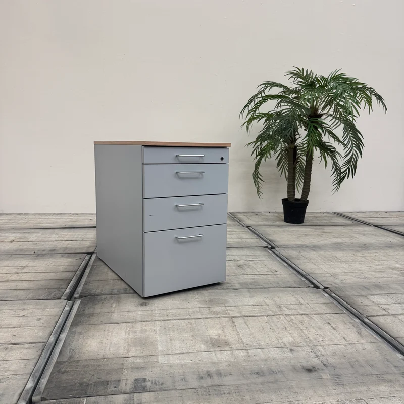 VS Büro Standcontainer OHNE Schloss Grau Holzoptik Schubladen Büro Schrank