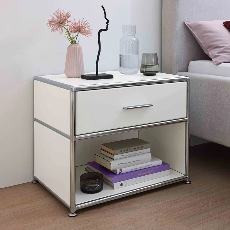 BOSSE SOLUTIONS Nachttisch | Weiß Chrom | 1 Schublade