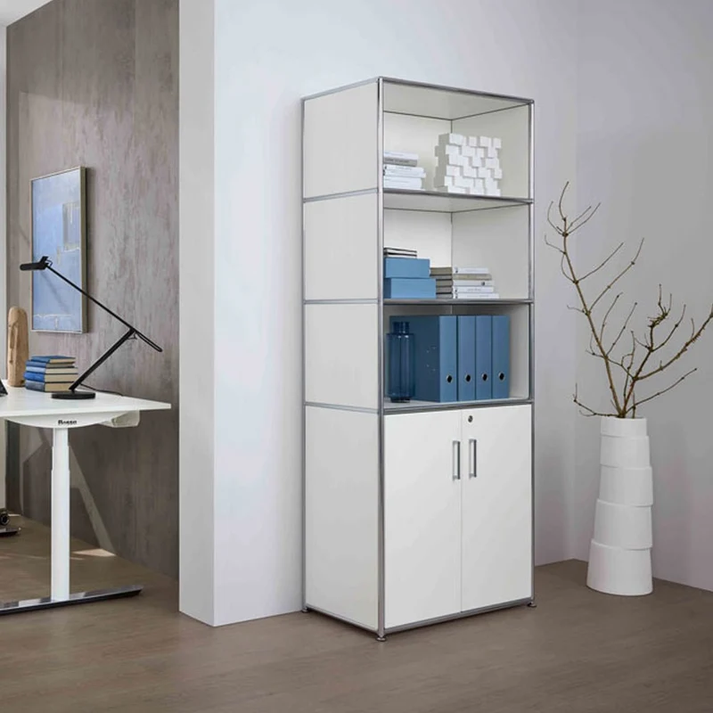 BOSSE SOLUTIONS Regal Schrank | Weiß Chrom | Flügeltüren | abschließbar