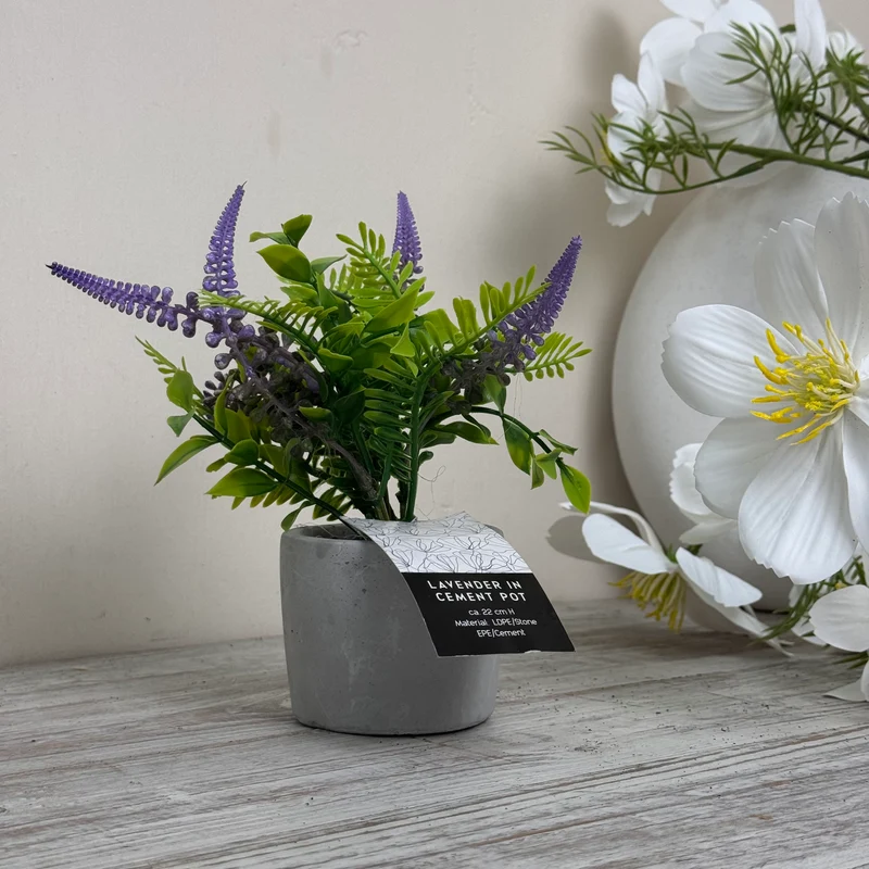 Künstliche Pflanze Lavendel im Zementtopf Deko Blume Lila