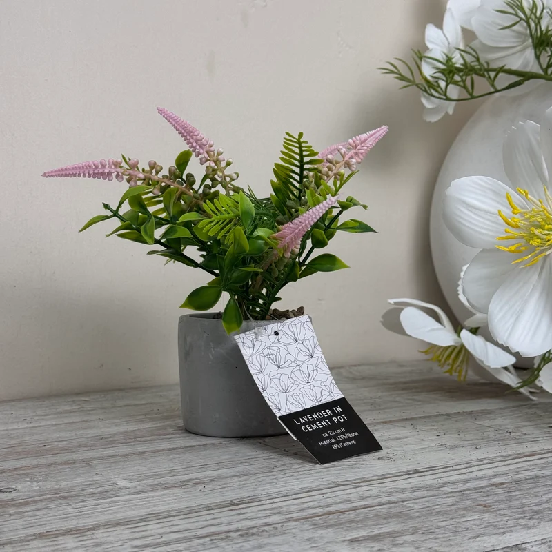 Künstliche Pflanze Lavendel im Zementtopf Deko Blume Rosa