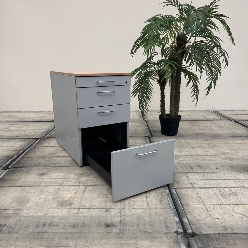 VS Büro Standcontainer Grau Holzoptik Schubladen Büro Schrank