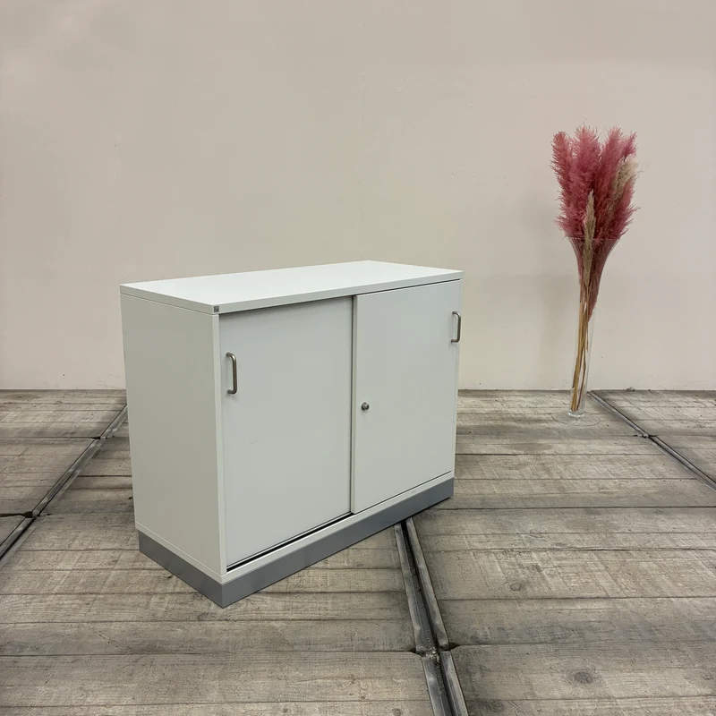 FM Schiebetürenschrank Weiß 100x80 Holz mit Schiebetüren Highboard Gebraucht