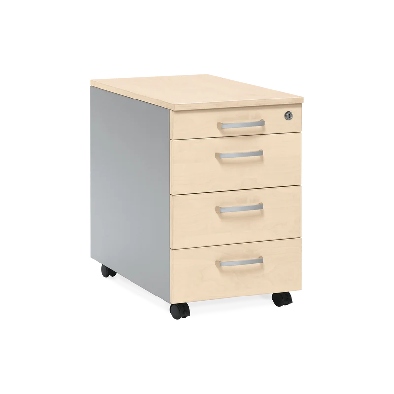 Rollcontainer aus Holz & Stahl mit Zentralverriegelung – Ahorn