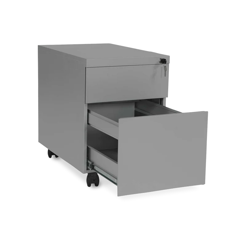 Design-Rollcontainer aus Stahl mit Schubladen – Weißaluminium