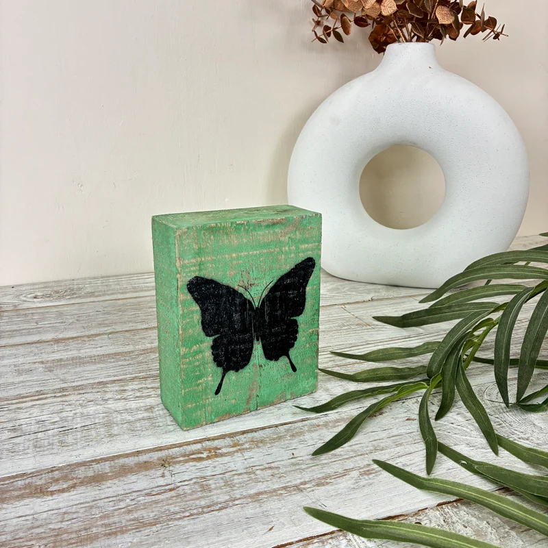 Schmetterling Deko Holzblock Grün Holz Dekoration