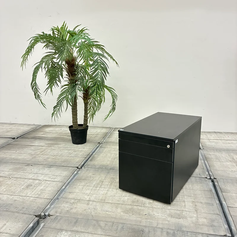 Rollcontainer Schwarz Holz Mit 3 Schubladen und Schloss Büro Gebraucht