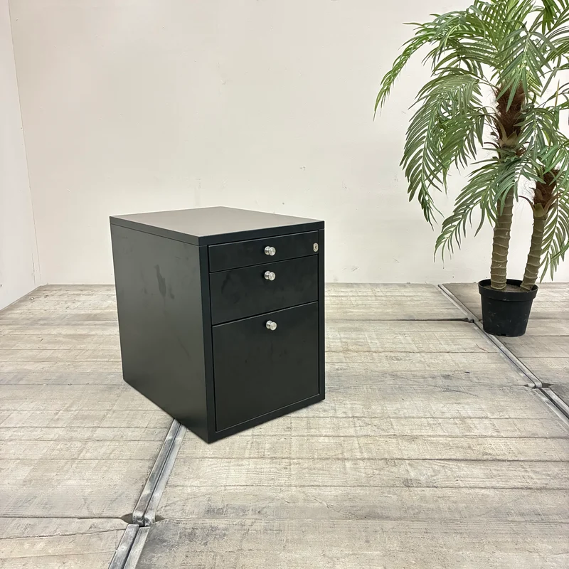 Rollcontainer Schwarz 3 Schubladen Holz und Schloss Gebraucht