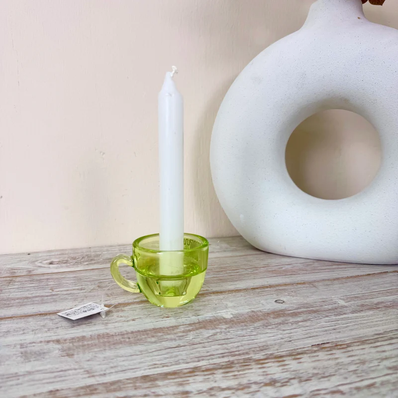 Kerzenhalter Grün 8cm Tassenform Glas Kerzenständer Deko