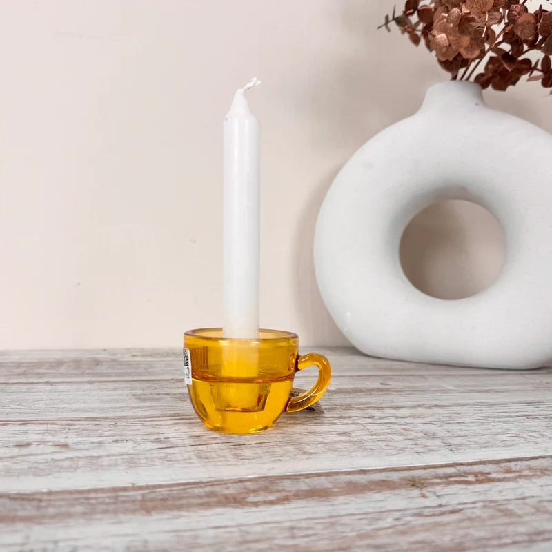 Kerzenhalter Bernstein Gelb 8cm Tassenform Glas Kerzenständer Deko