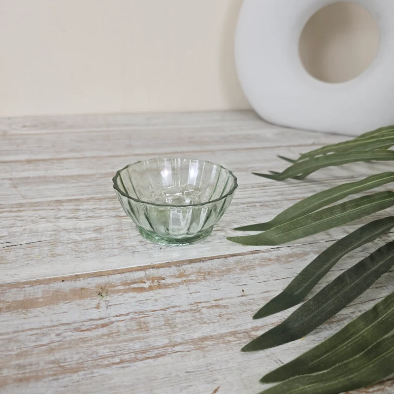 Glasschale Riffelung 9,5cm Schälchen Grün Glas Dessertschale Deko