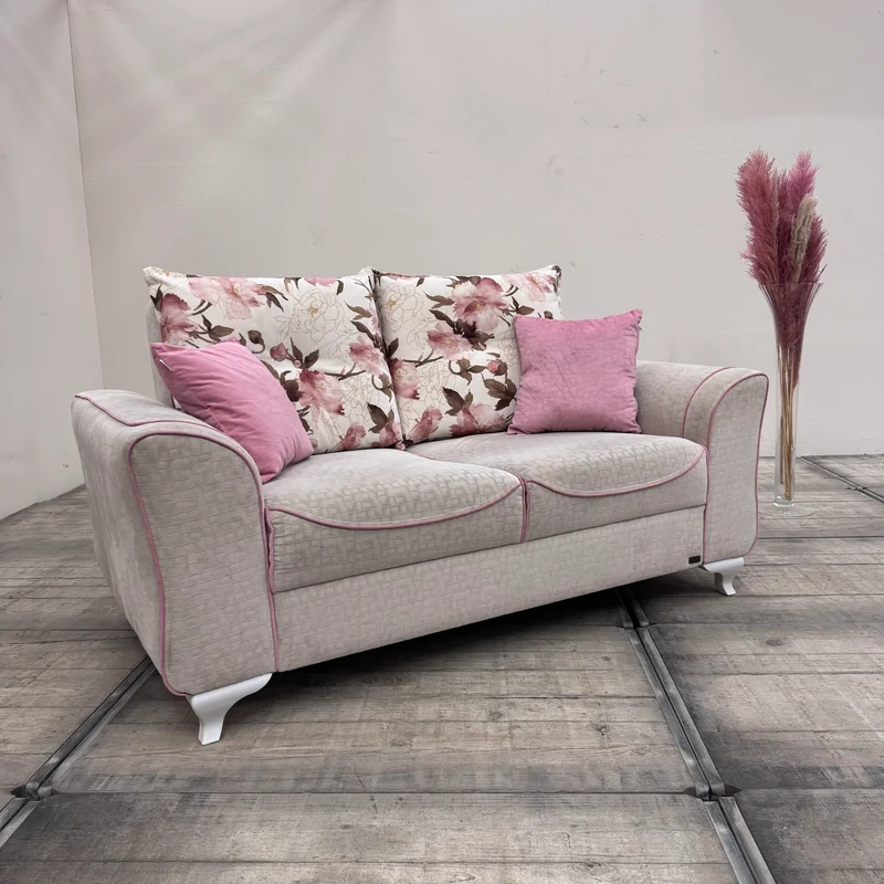 Savolli Zweisitzer Couch Beige Grau Rosa mit Kissen Sofa Gebraucht