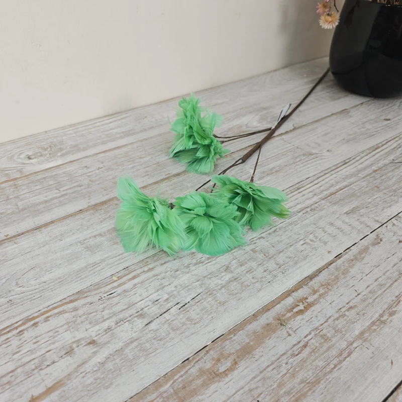 Federblume Grün 85cm mit Blüten Kunstzweig Deko
